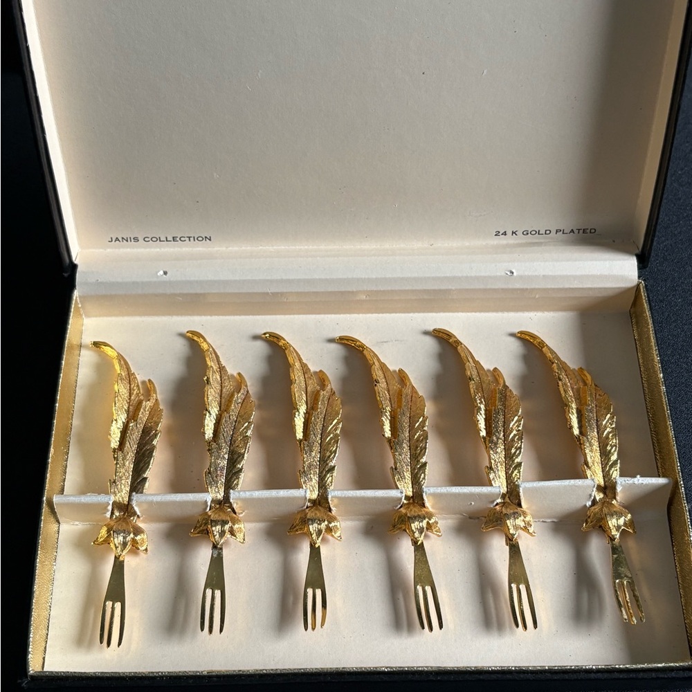 Vintage 24k gold Plated Janis Collection Cocktail Forks Set Of 6